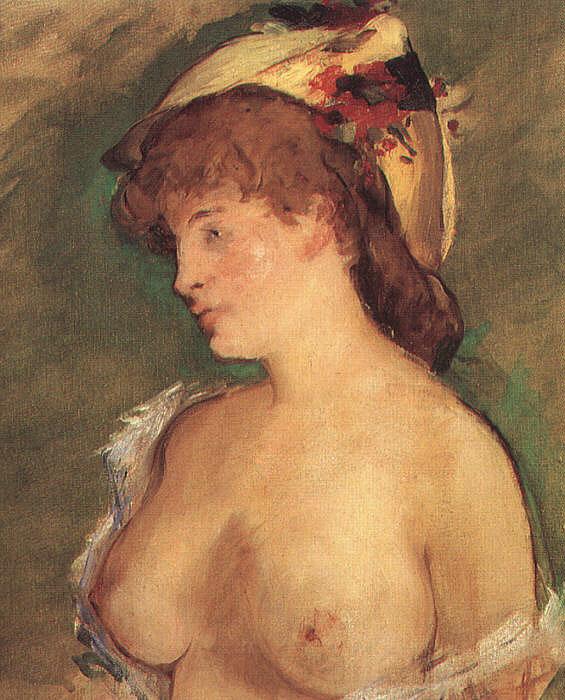 Edouard Manet Blond Woman with Bare Breasts Norge oil painting art